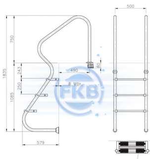 Pool Treppe kurz 3 stufig aus V4A 580mm  