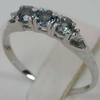 01 CTS 14K SOLID WHITE GOLD NATURAL ALEXANDRITE TRILOGY BAND DIAMOND 