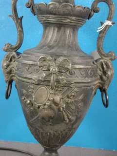   1900s French Bronze Lamp Base, Urn with Satyr Handles on Marble  
