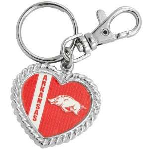  Arkansas Razorbacks Silvertone Heart Keychain Sports 