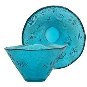 Spanish Large Ocean Sea Life Recycled Aqua Blue Glass Small Salad Bowl 