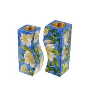  Yair Emanuel Fitted Shabbat Candlesticks with Lilies