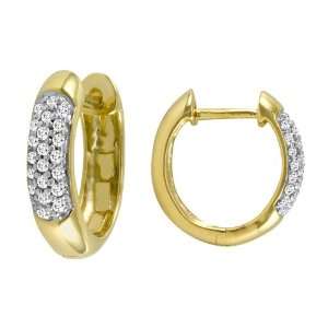  14k Yellow Gold Round Pave Diamond Hoop Earrings (1/4 cttw 