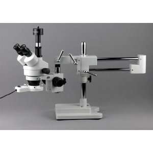 5X 90X Simul Focal Trinocular Boom Microscope + Light + 3M Camera 