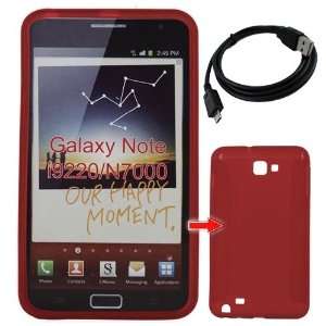 Premium Red TPU Gel Case Cover+Black Straight Micro USB Data Cable for 