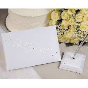   White Sparkling Entwined Guest Book & Pen Set