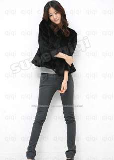 100% Real Genuine Rabbit Fur Coat Clothing Wearcoat Jacket Women Black 