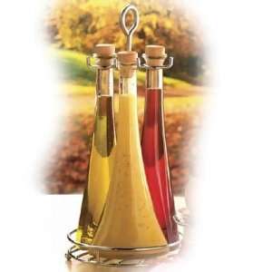 Oz. Glass Oil & Vinegar Cruets   Vertical Chrome Rack   Tablecraft 