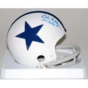   Dallas Cowboys White Throwback 2 Bar Mini Helmet with Mr. Cowboy I