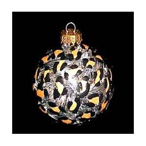  Gold Leopard Design   Hand Painted   Heavy Glass Ornament 