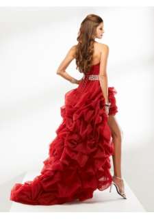 Red Strapless Sweetheart Neckline Tulle Hi Lo Prom Dress Wedding Dress 