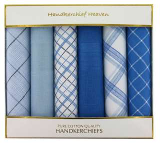 Six Assorted Blue / White Handkerchiefs (HH79) Plain / Patterned 100% 