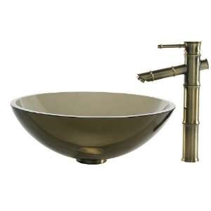  Clear Brown Glass Vessel Sink and Bamboo Faucet C GV 103 
