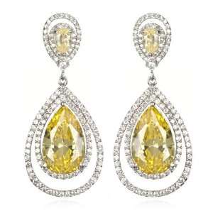  Double Frame Canary CZ Pear Drop Earring CHELINE Jewelry