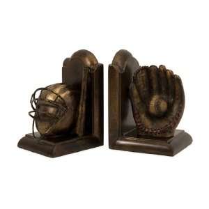  2 Piece Vintage Style Bronze Colored Baseball Bookends   7 