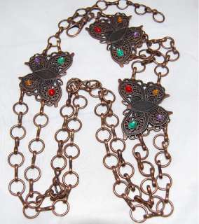 Bronze Colored 3 Butterfly & Rhinestone 2 Chain Belt  