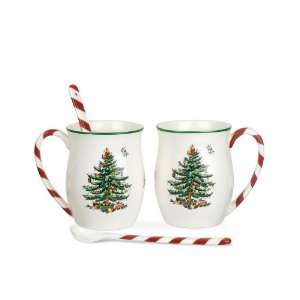  Spode Dinnerware, Set of 2 Christmas Tree Peppermint Mugs 