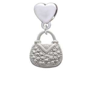 Silver Purse with Faux Stone European Heart Charm Dangle Bead [Jewelry 