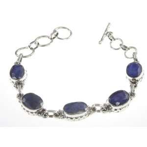    925 Sterling Silver Created Sapphire Bracelet, 6 7, 18.4g Jewelry
