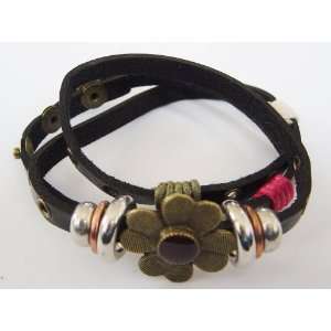   Strap Fashion Bracelet with Brass Flower. Handmade 