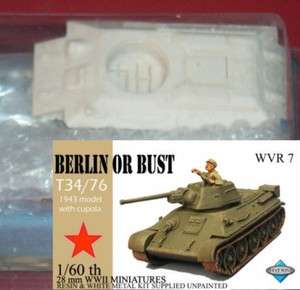   Bust WVR7 Russian T34/76 Model 1943 9 With Cupola 28mm Tank Miniature