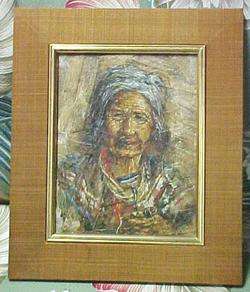 NATIVE AMERCAN SEMINOLE OIL PAINTING ON PALM FROND  