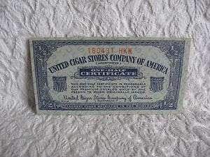 Vtg United Cigar Paper 1/2 Coupon Certificate Premium  
