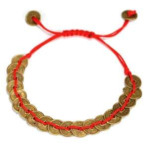 LUCKY FORTUNE COIN BRACELET Feng Shui Wealth Cure Adjustable Red 
