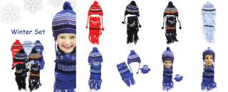 Boys Peruvian Double Sewn 3 Piece Glove, Hat & Scarf Set in 5 Colors