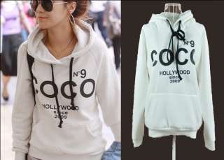 2011 Autumn Vogue Style Ladys Inner White COCO Print Hoodie Pullover 