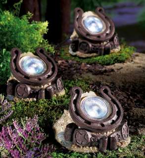 Set of 3 Decorative Western Horseshoe Solar Powered Garden Path Lights 