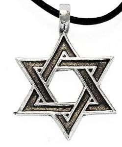 STAR OF DAVID Silver Pewter Pendant Leather Necklace  