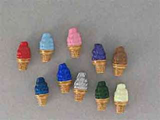 20 Hand Painted Ceramic Ice Cream Cone Beads, New  