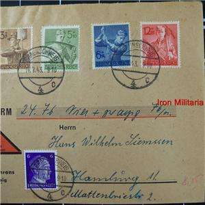   REGISTERED LETTER 1943 Hitler Youth stamp set RAD Nazi Germany  