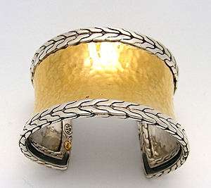   Sterling Silver & 22K Yellow Gold Wide Hammered Cuff, Palu Collection