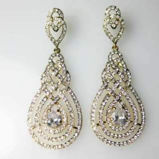 Goldtone Swarovski Crystal Bridal Chandelier Earrings  