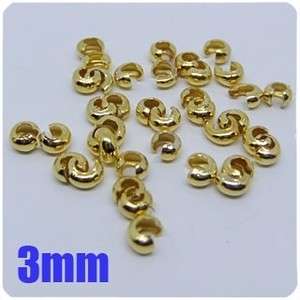 200 Pcs Metal Gold plated Conceal Crimp Knot cover End Beads Findings 