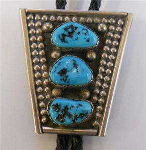   FJ, NATIVE AMERICAN STERLING SILVER WITH TURQUOISE BOLO TIE  