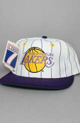 Vintage Deadstock Los Angeles Lakers Snapback Hat (Pinstripe) (White 