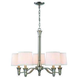 Hampton Bay 5 Light Brushed Nickel Chandelier with White Fabric Shades 