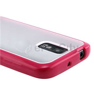 Clear Blue+Pink Trim TPU Case+2 LCD Cover For Samsung Galaxy S2 T989 T 