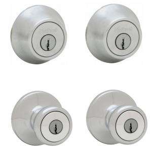   Satin Chrome 242 Entry Knob and Single Cylinder Deadbolt Project Pack