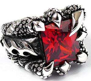 RED SAPPHIRE DRAGON CLAW STERLING 925 SILVER RING 8.5  