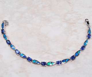 Tanzanite,Blue Fire Opal & 925 Solid Sterling Silver Bracelet & Item 