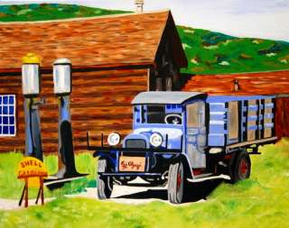   Painting by Ezi Algazi   Antique Ford Truck Farm   Shell Gas Station