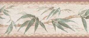 WALLPAPER BORDER BAMBOO LEAVES AND WOOD  