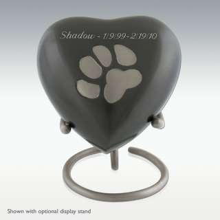 Pewter Keepsake Heart With Paws Cremation Urn   Engravable   Free 