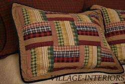 AMERICANA LODGE CABIN TEA DYED SIX BARS PATCHWORK QUILTED PILLOW SHAM 