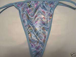 THONGS, G STRING. SIZE 7(L) BLUE W/MIXED DESIGN/NEW  