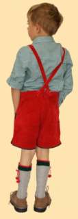 rote kurze Lederhose bestickt + Träger für Kinder 122  